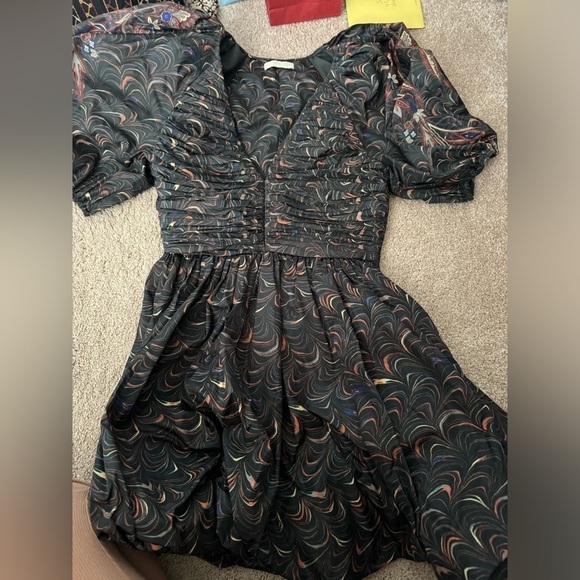 Ulla Johnson- Black Multicolored Obsidian Gwen Puff Sleeve Mini Cocktail Dress - Picture 6 of 6